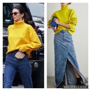 Frankie Shop Joya Yellow Mock Roll Neck Turtleneck Sweater Jumper Merino Wool